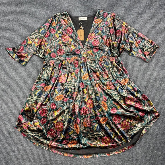 NATURAL LIFE Dresses & Skirts - Natural Life Dress Womens L Velvet Floral Empire Waist Fairy Grunge Boho Artsy